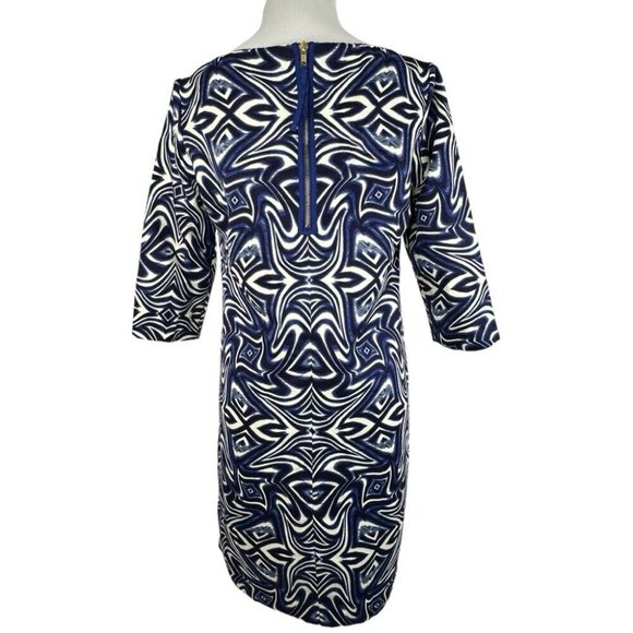 Taylor Women's NWT Blue Geometric 3/4‎ Sleeve Business Career Shift Dress 6/C38 - Picture 4 of 13